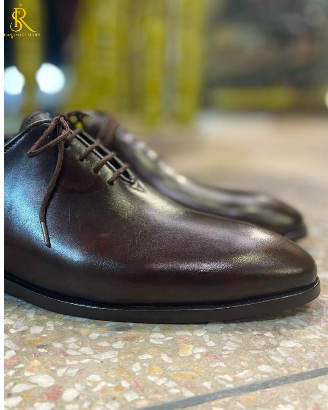 Dark Brown Hand Painted Leather Handmade Whole Cut/One-Piece Oxford Shoes