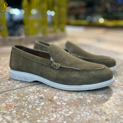 Black/Olive Green Suede Casual Loafers With Comfort Sole