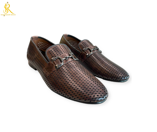 Brown  laser cut dotted leather semi-formal wear in executive leather Shoes