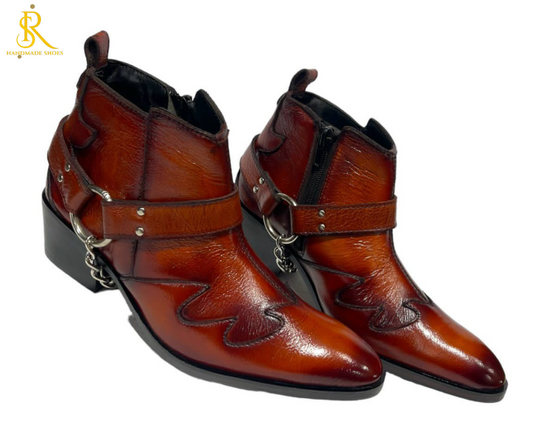 Double Shaded Classic Cowboy Shoes in Pure Leather.