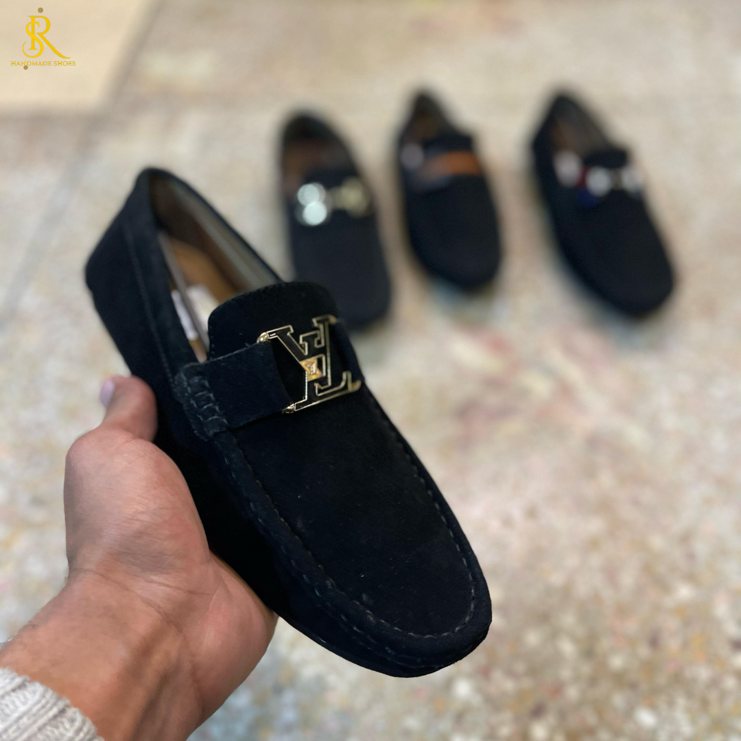 Black Suede Casual  Loafers With LV Buckle