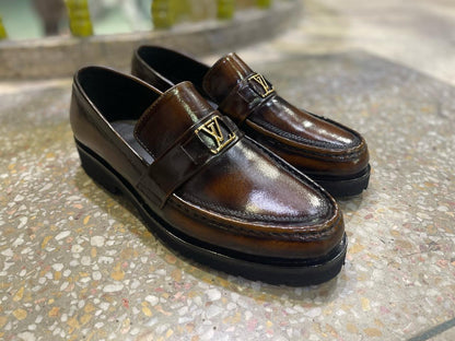 Double Shaded Brown LV Buckle Semi-formal shoes in Vibram Sole