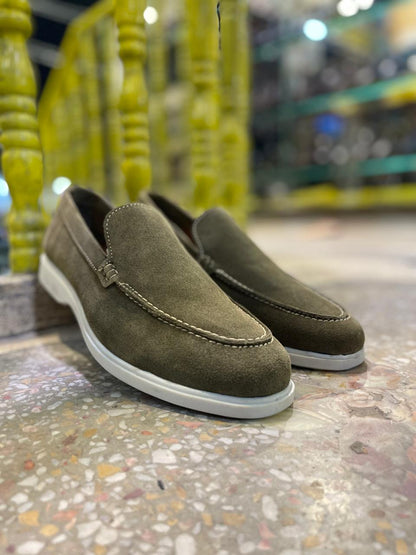 Black/Olive Green Suede Casual Loafers With Comfort Sole