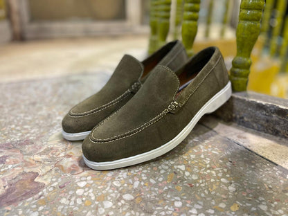 Black/Olive Green Suede Casual Loafers With Comfort Sole