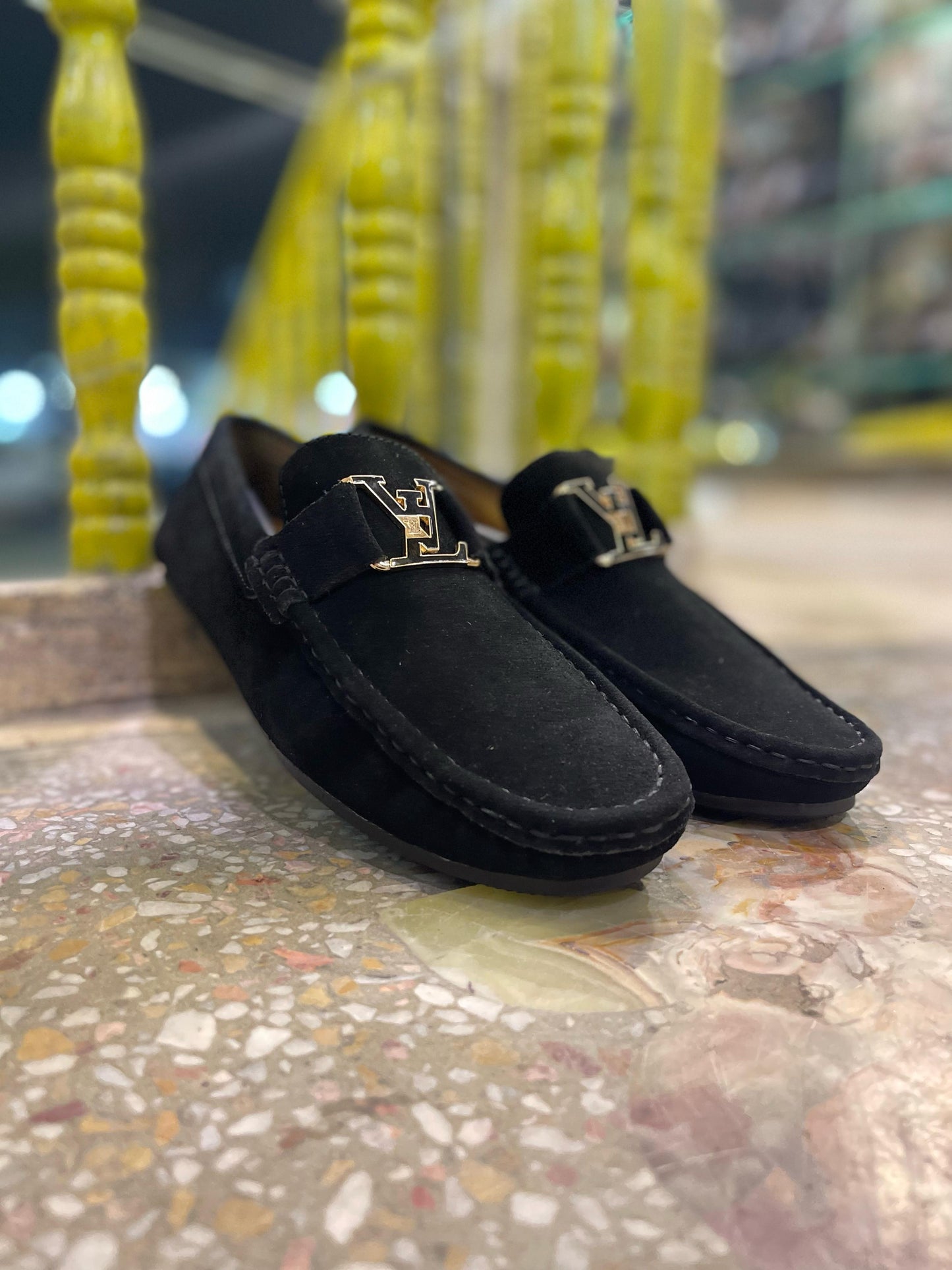 Black Suede Casual  Loafers With LV Buckle