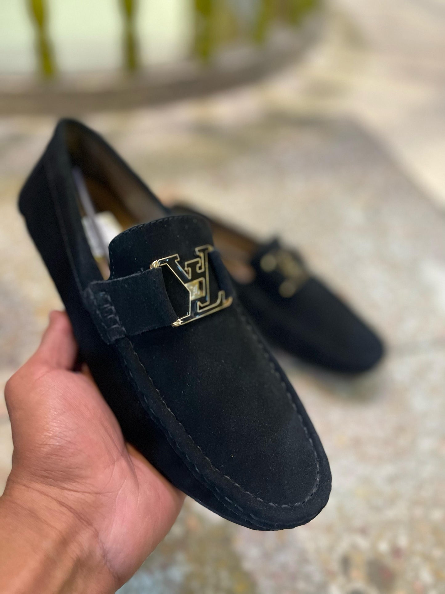 Black Suede Casual  Loafers With LV Buckle